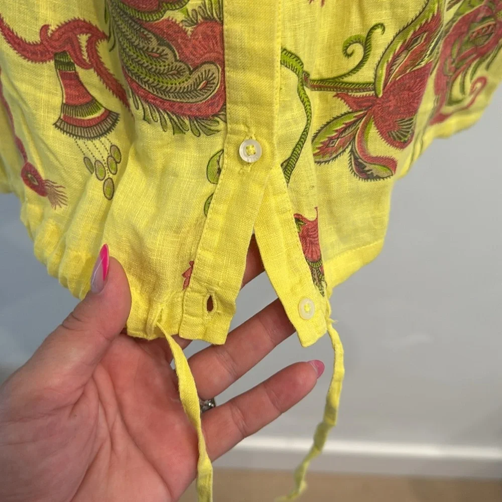 120% LINO yellow paisley blouse size 42 - Picture 3 of 4